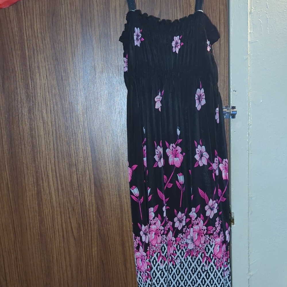 Floral Black and Pink Midi Dress